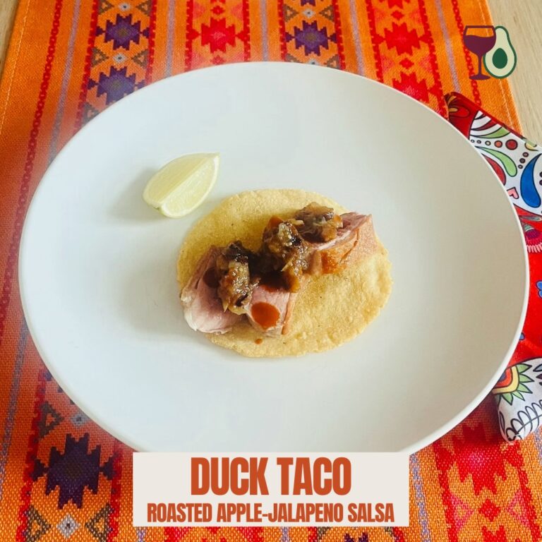 Duck taco with roasted apple and jalapeno salsa