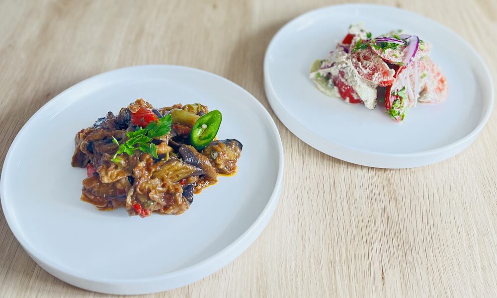 vegetarian Georgian food: salad and stew