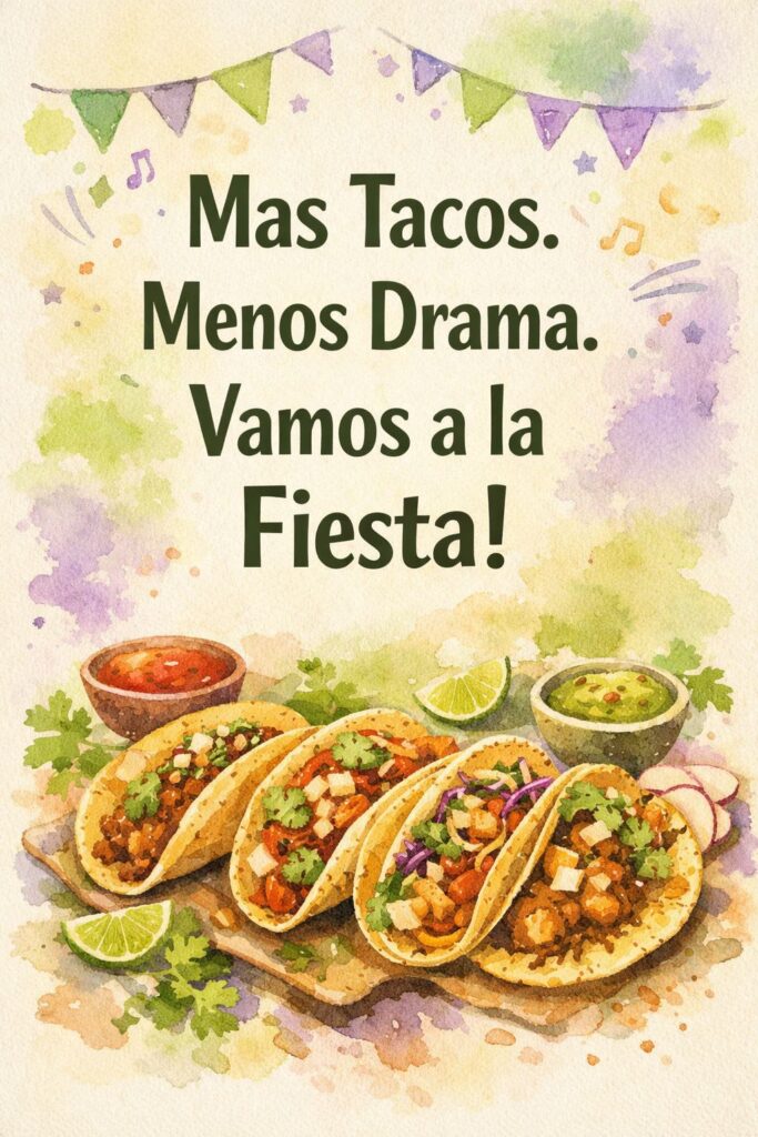 mas tacos, menos drama, vamos a la fiesta!