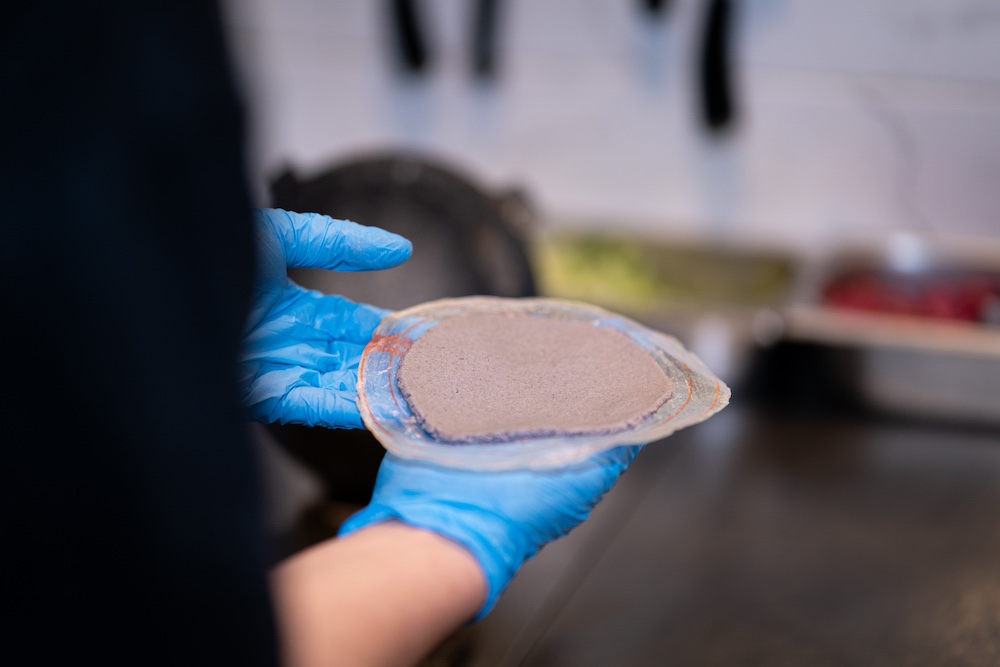 blue corn tortilla, pressed and ready to be grilled