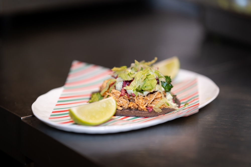 blue corn tortilla - chicken tinga taco