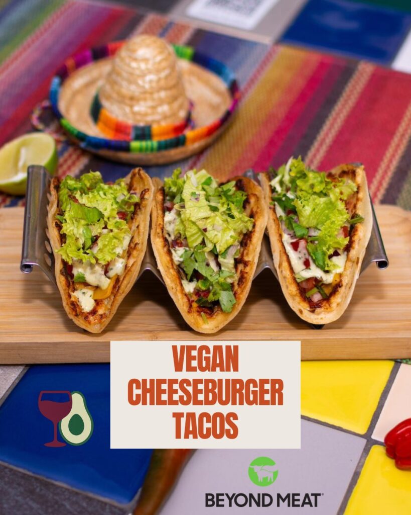 my vegan cheeseburger tacos - recipe using Beyond Meat mince
