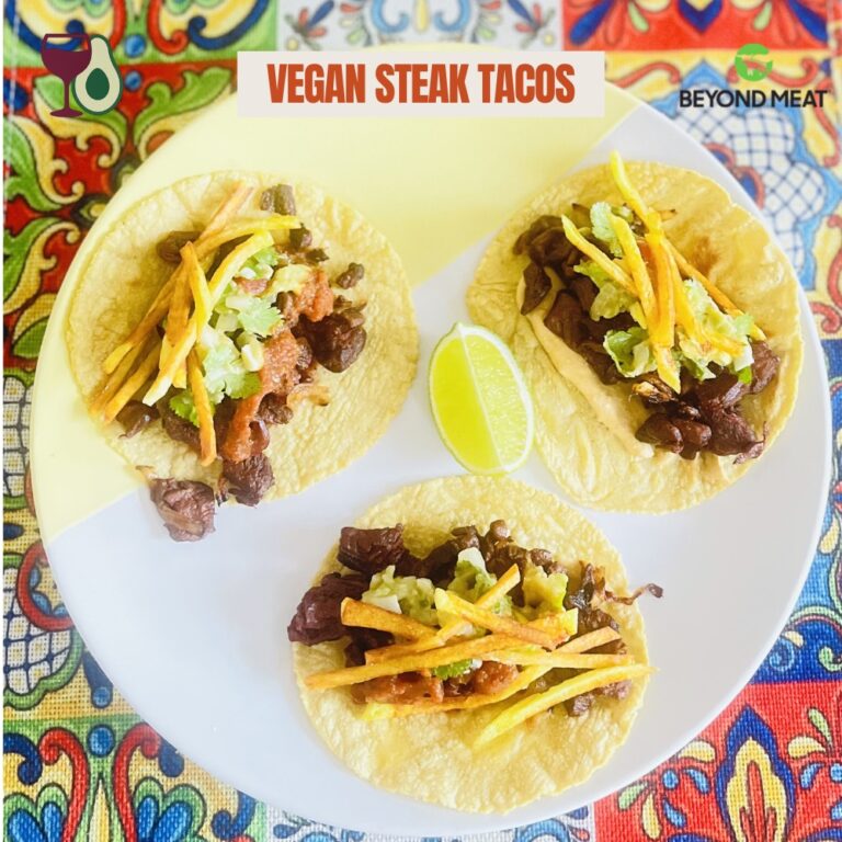 vegan steak tacos with Beyond Meat steak pieces