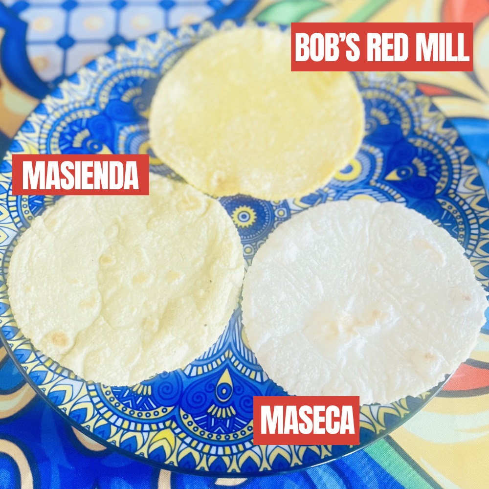 tortillas from three different brands of masa harina