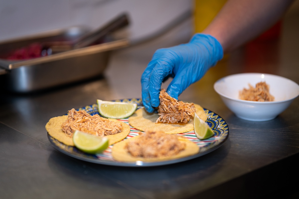 chicken Tinga tacos assembly