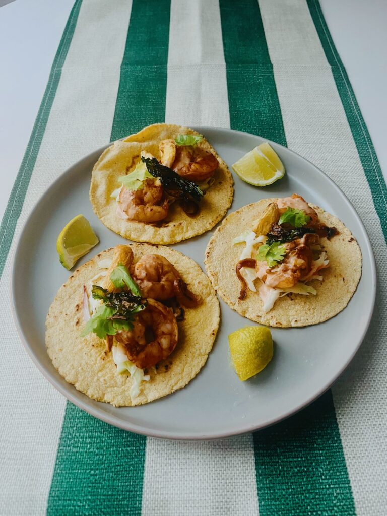 California Shrimp Tinga Tacos with kale chips